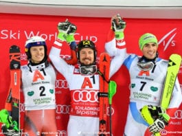 L'Autrichien Marcel Hirscher vainqueur du slalom nocturne de Schlaming en Coupe du monde le 23 janvier 2018