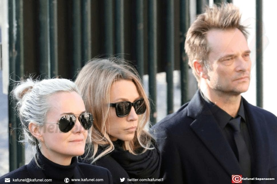 Laeticia Hallyday (à gauche), Laura Smet (au centre) et David Hallyday (à droite) lors des funérailles de Johnny Hallyday le 9 décembre 2017