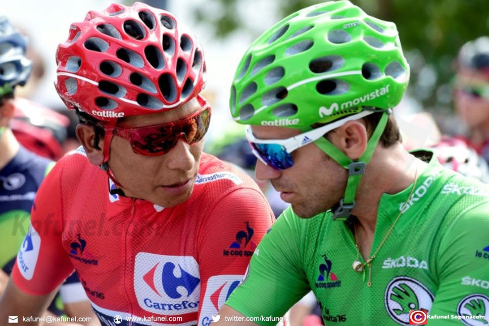 Le Colombien Nairo Quintana (g) et l'Espagnol Alejandro Valverde lors de la 16e étape de La Vuelta (Tour d'Espagne), le 5 septembre 2016