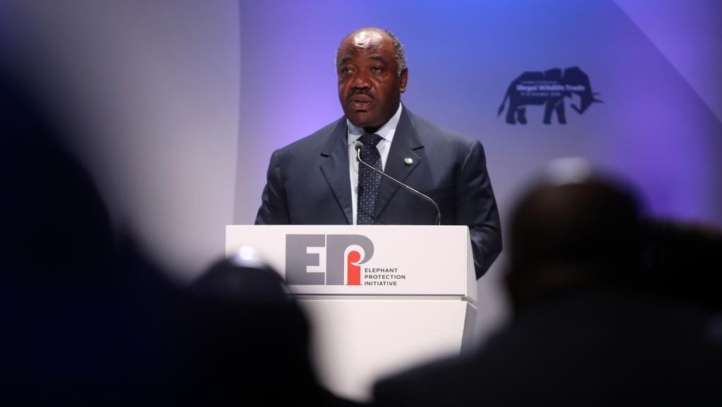 Ali Bongo - président gabonais - le 11 octobre 2018 à Londres pour une conférence. Le président gabonais Ali Bongo le 11 octobre 2018 à Londres pour une conférence.