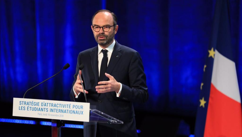 Edouard Philippe, Premier ministre , lors de la présentation du plan «Stratégie d'attractivité pour les étudiants internationaux» le 19 novembre 2018 Le Premier ministre Edouard Philippe lors de la présentation du plan «Stratégie d'attractivité pour les étudiants internationaux» le 19 novembre 2018.