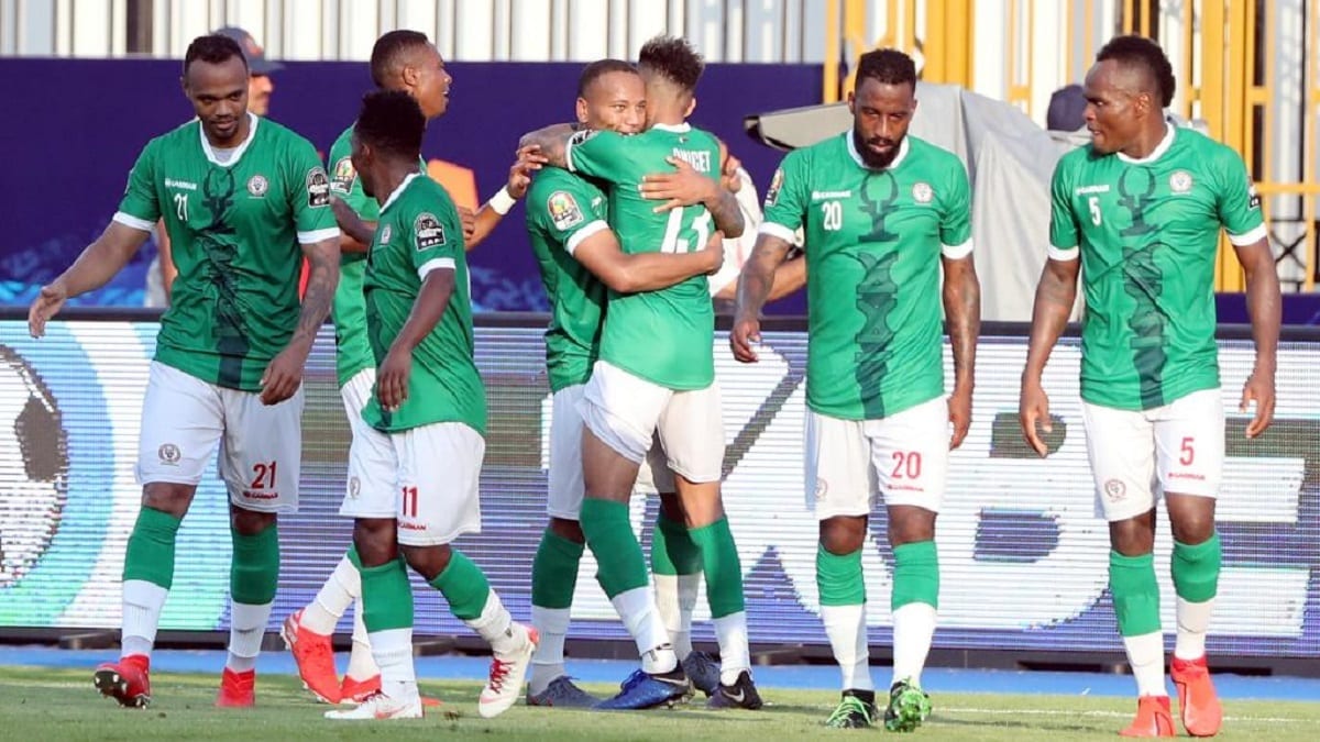 La joie des joueurs de Madagascar après leur but marqué contre le Burundi au premier tour.. Suhaib Salem/Reuters